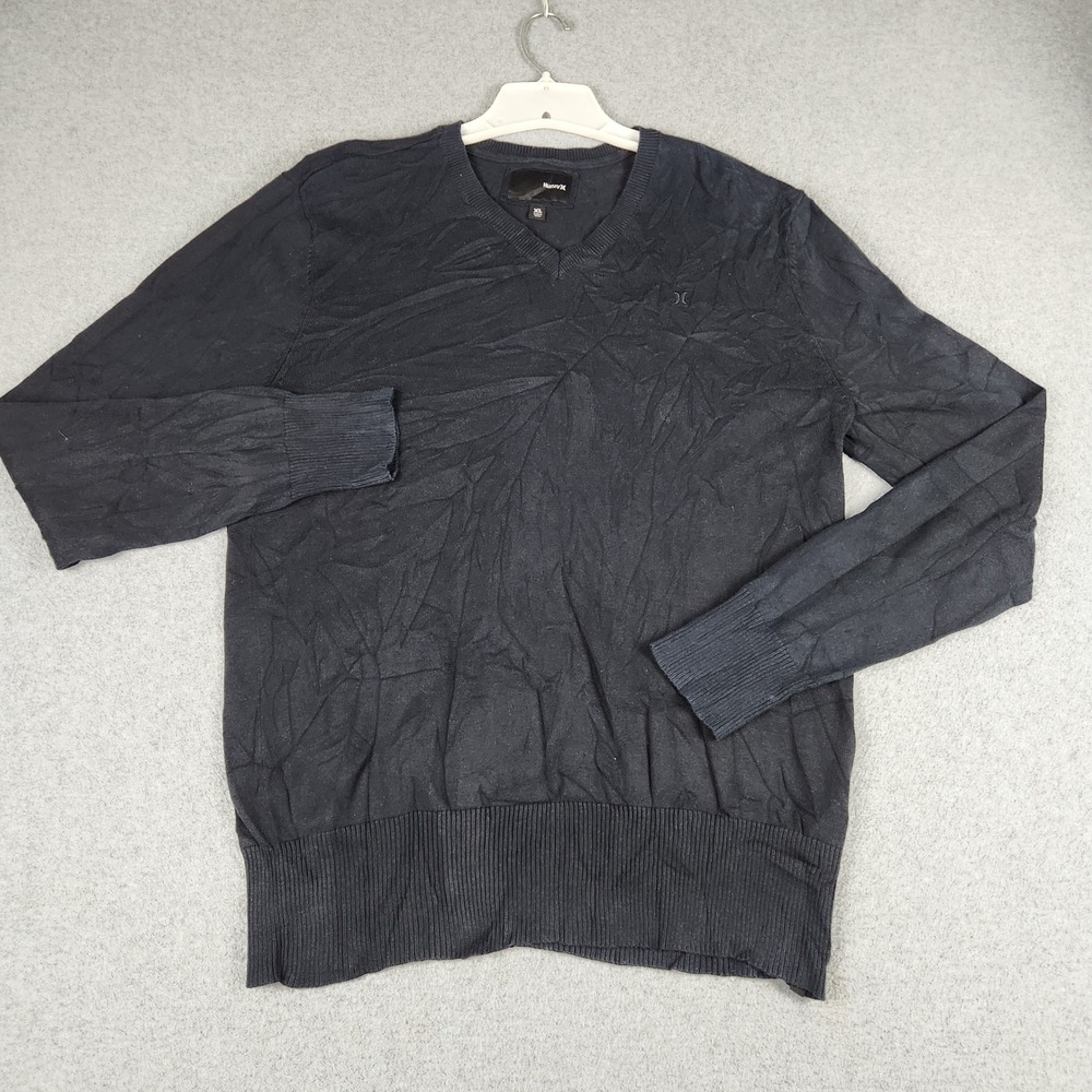 Hurley Sweater Mens XL Navy Blue Knitted Classic Fit V-Neck Ribbed Hem Pullover